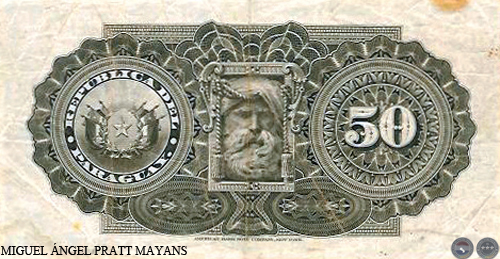 CINCUENTA PESOS MONEDA NACIONAL - RESELLADO A.A. 26 - FIRMA: JUAN LEOPARDI - NICOLÁS D. ANGULO